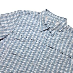 L.L. Bean Blue Plaid Short Sleeve Button Up Hiking Outdoors Shirt Women's‎ XL